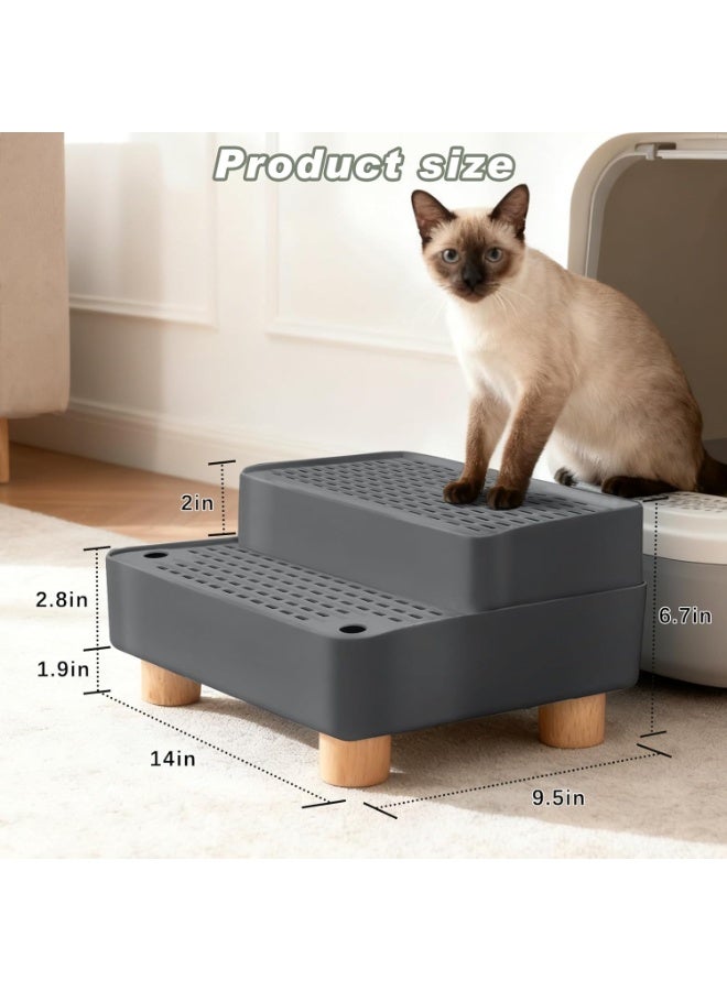 Meetion Elevated Cat Ramp for Litter Box, 2 Steps Cat Pedal Step Stool with Wooden Base, Detachable Double Layered Cats Litter Trapper, Suitable for Small&Elderly Cats, Non-Slip(Dark Grey) - Image 3
